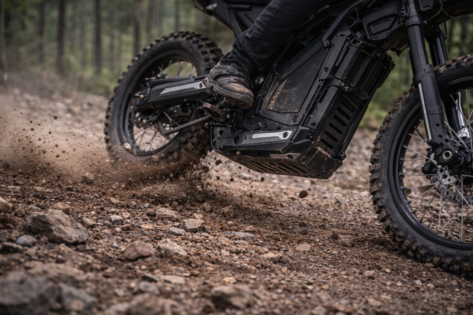 Off-road electric bike battery skid plate installed under battery housing